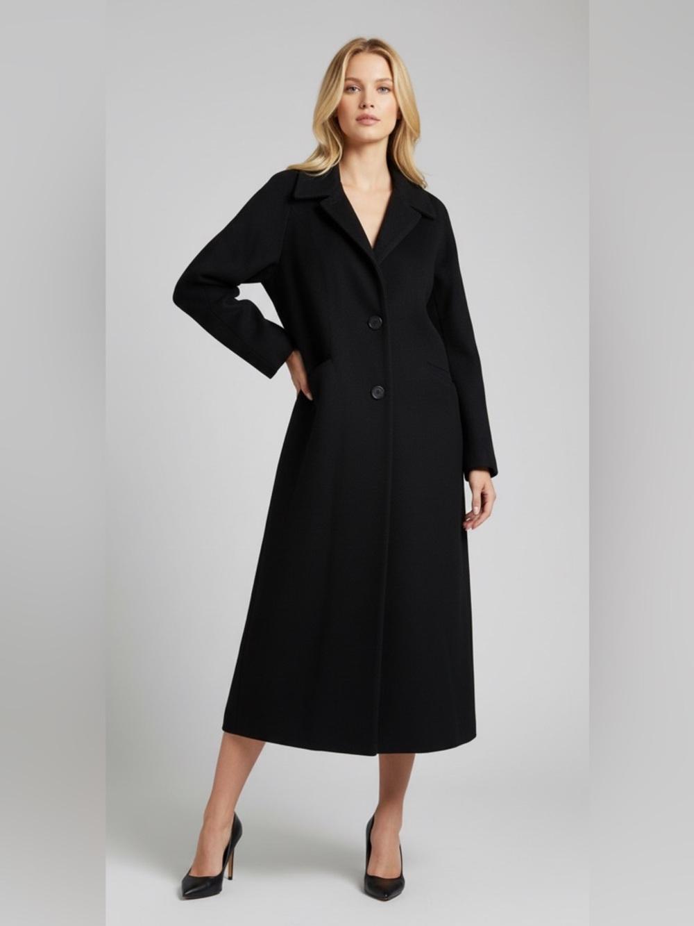 Winter closeout! Marvin Richards 100% Wool/Cashmere Blend Black Full-Length Coat